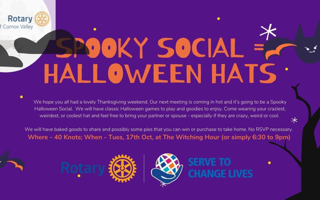 Next General Meeting – A Spooky Halloween Social – Tuesday, October 17th, 2023